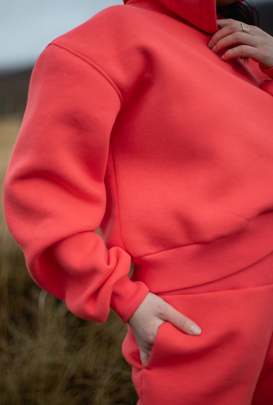 Oversized Short Coral Hoodie